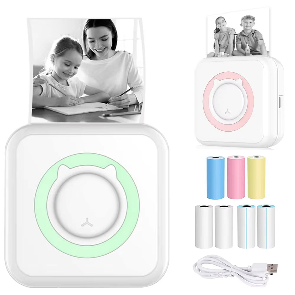 Mini Thermal Label Printer Smart Pocket Portable Photo Printer for Phone Wireless Bluetooth Adhesive Miniprint W/ Printing Paper