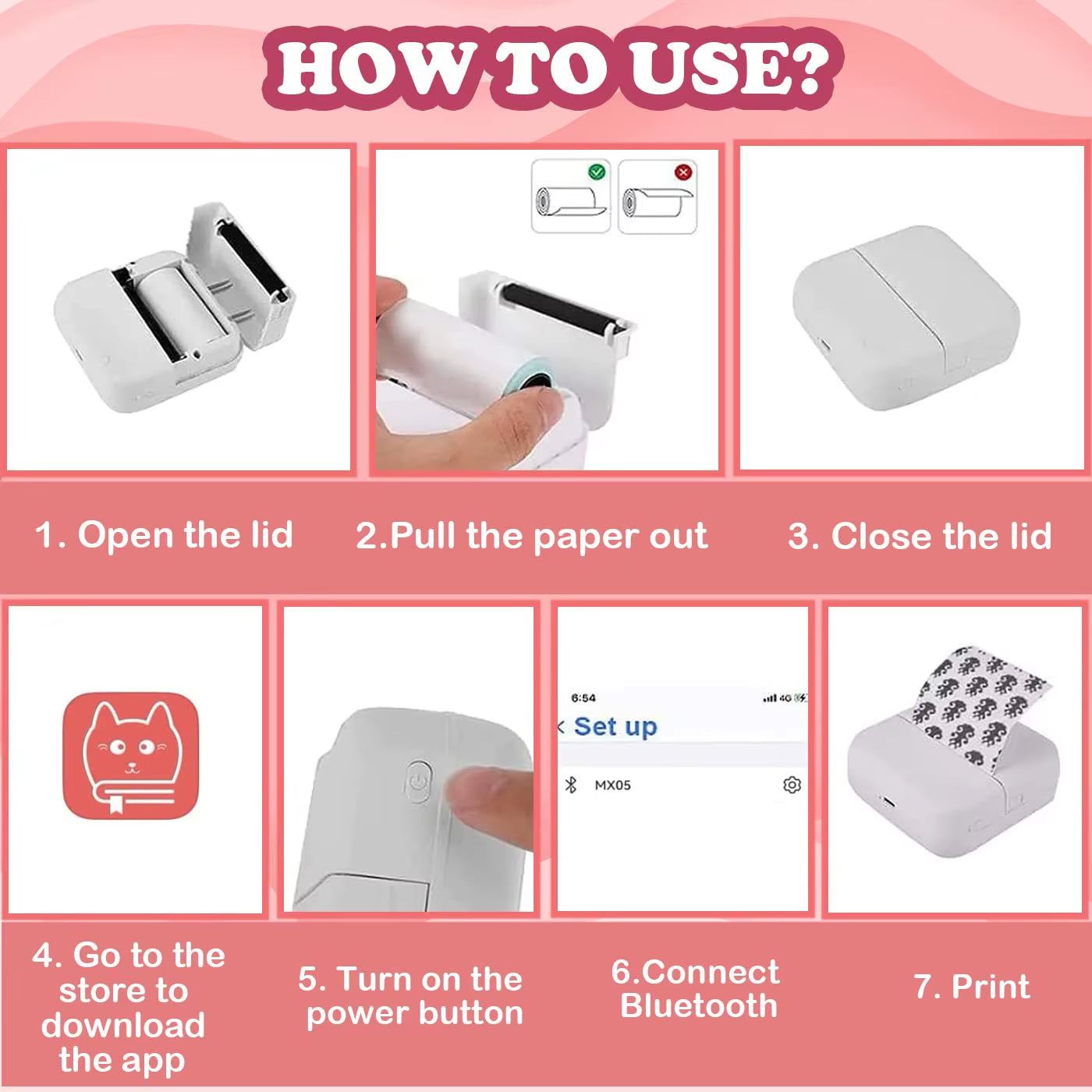 Mini Thermal Label Printer Smart Pocket Portable Photo Printer for Phone Wireless Bluetooth Adhesive Miniprint W/ Printing Paper