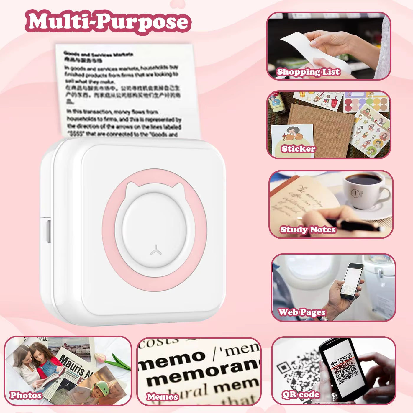 Mini Thermal Label Printer Smart Pocket Portable Photo Printer for Phone Wireless Bluetooth Adhesive Miniprint W/ Printing Paper