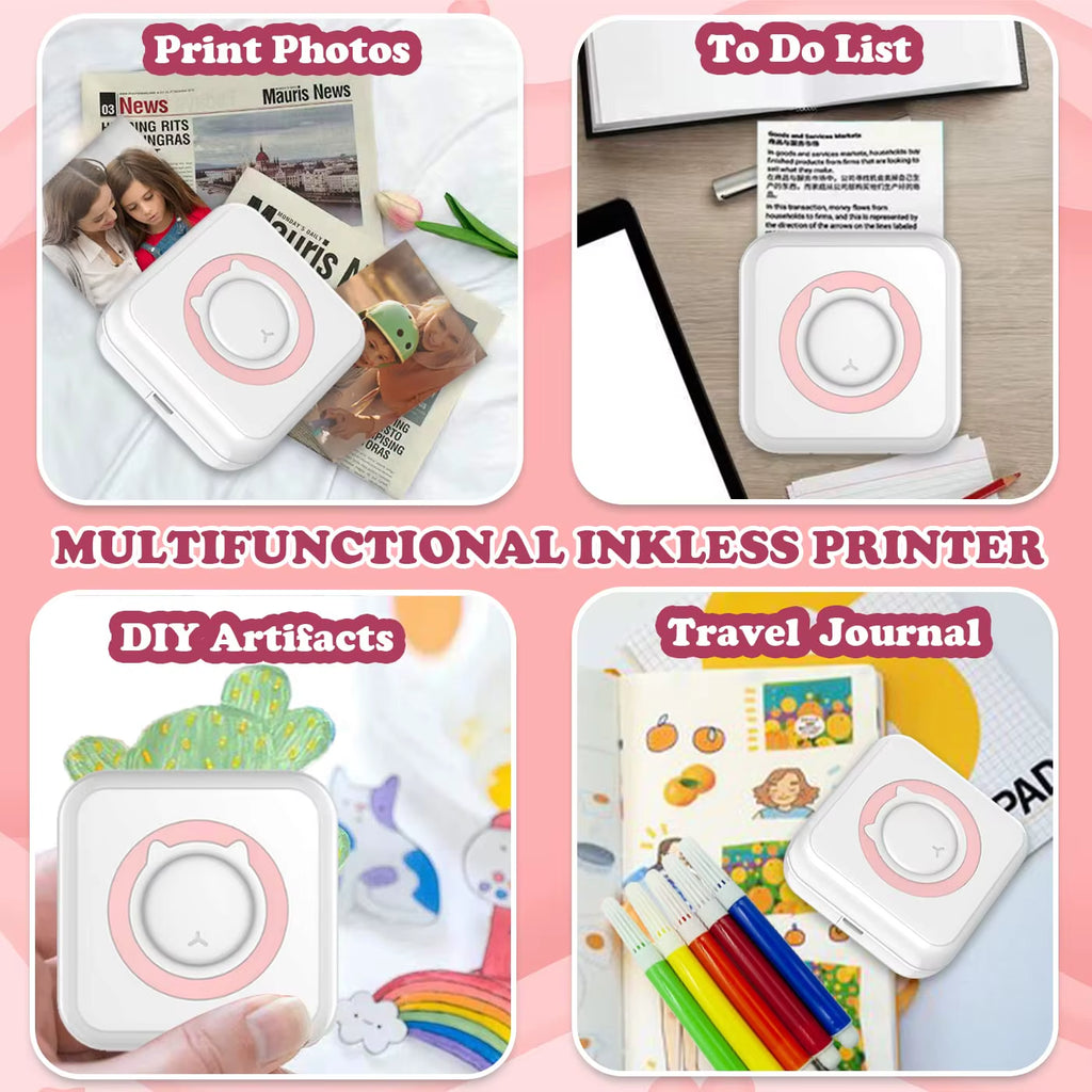 Mini Thermal Label Printer Smart Pocket Portable Photo Printer for Phone Wireless Bluetooth Adhesive Miniprint W/ Printing Paper